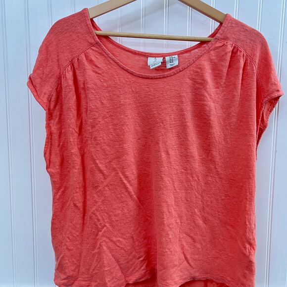 JOIE Shirt Linen Coquette Coastal Short Sleeve Coral XL Preppy Quiet Luxury - Picture 1 of 8